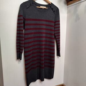 Ann Taylor Loft Knit Sweater Dress in Gray & Burgundy Size Large Petite